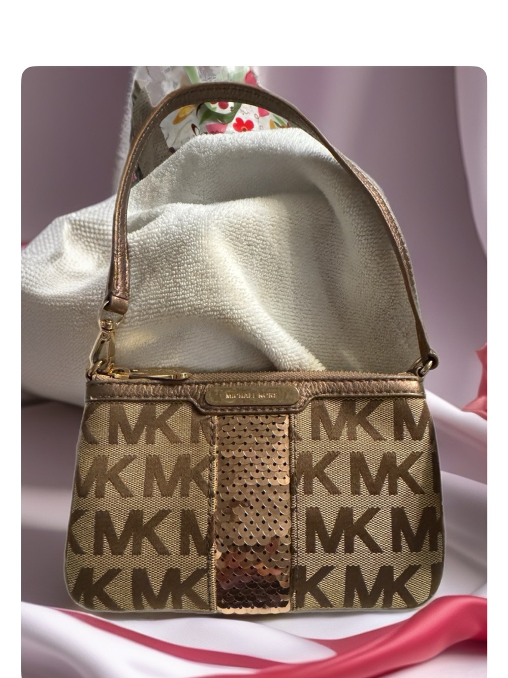 Michael Kors Brown and Gold MK Logo Mini Bag